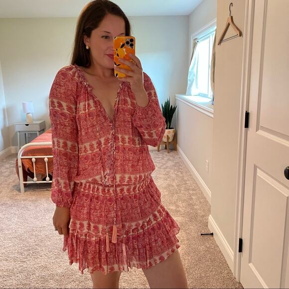 LoveShackFancy Pink Floral Silk Mini Dress XS/S - Picture 4 of 13